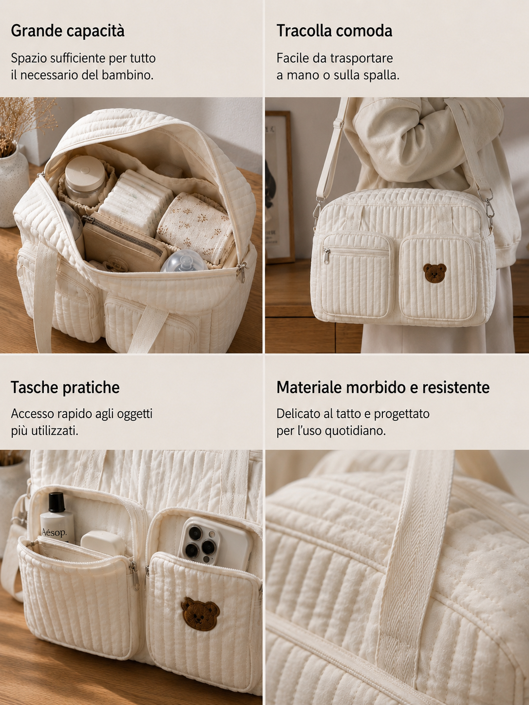 Borsa Fasciatoio Baby in Cotone  – Grande e Multifunzionale per Mamme
