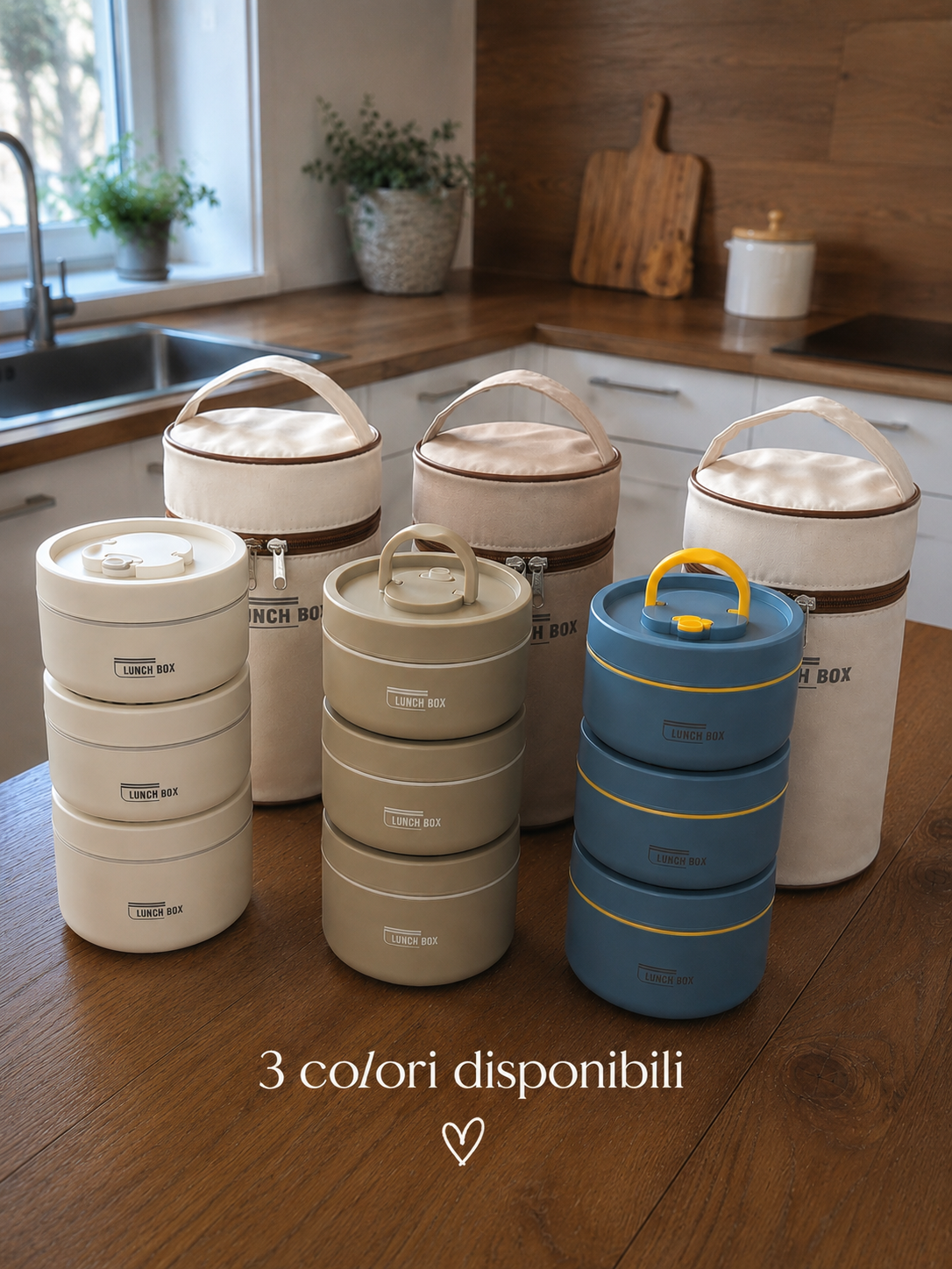 Lunch Box Termico 3 Contenitori - Mantiene Caldo e Freddo.
