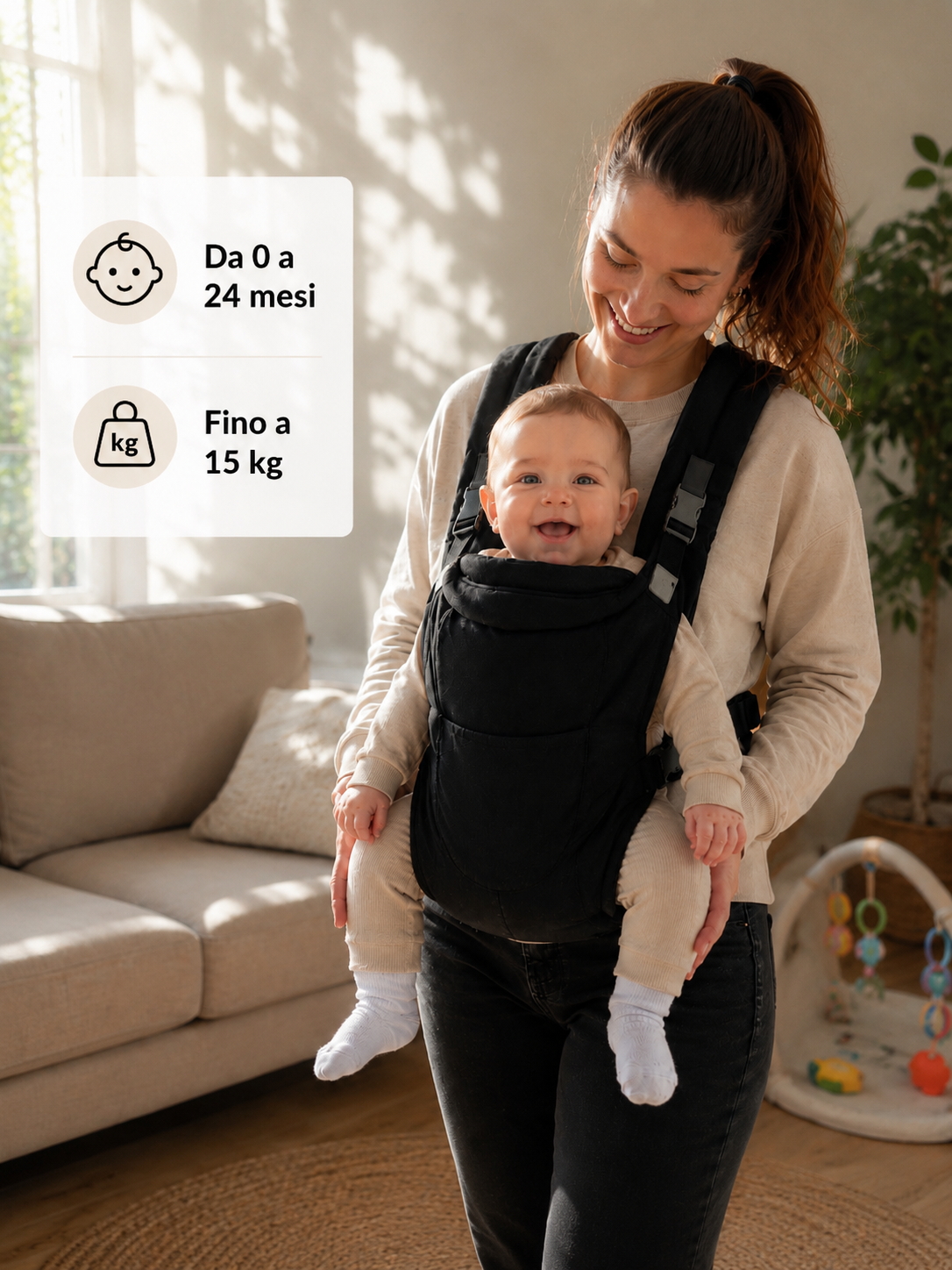 Marsupio Neonato Ergonomico Multifunzione – Porta Bebè 4 Posizioni Tutte le Stagioni
