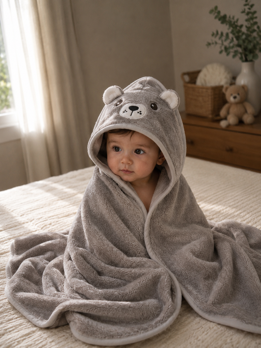 Accappatoio Neonato Premium in Fleece con Cappuccio – Ultra Morbido e Assorbente