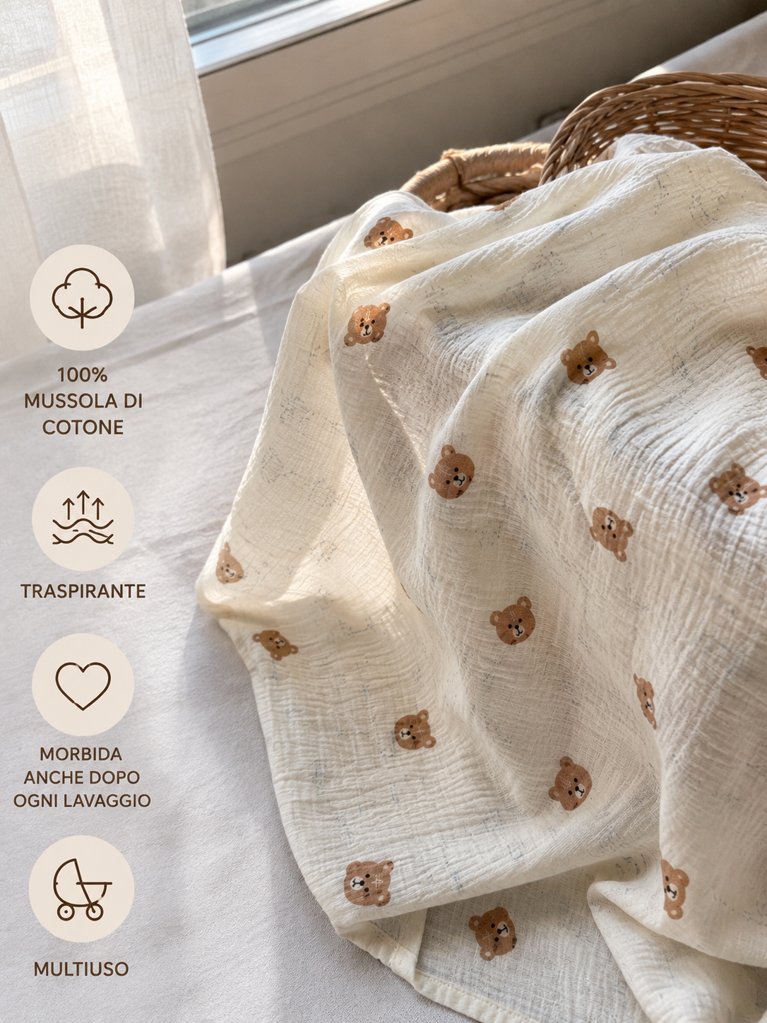 Coperta Neonato in Mussola di Cotone – Swaddle Morbido per Bebè