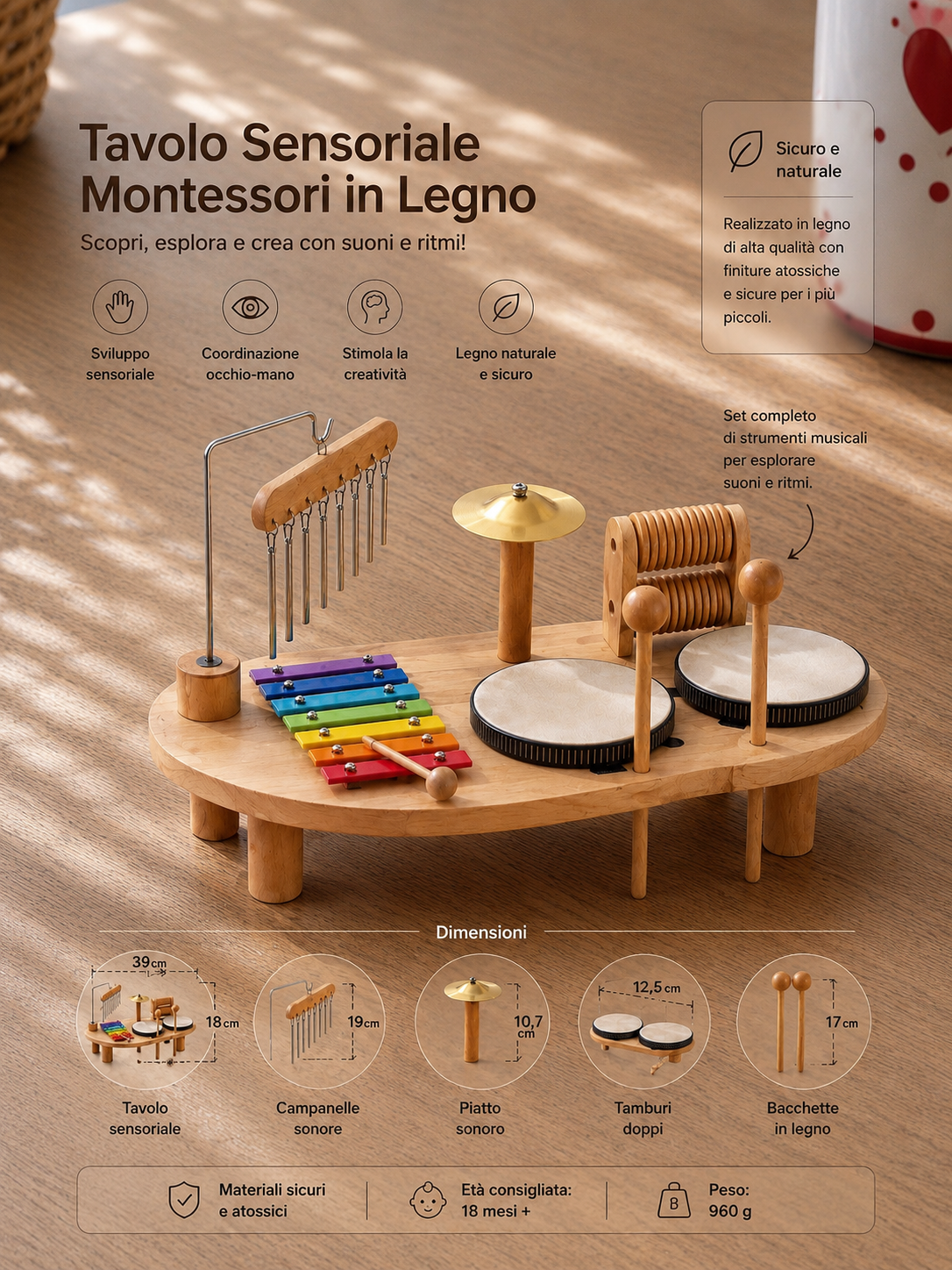 Rain Stick Montessori Baby – Gioco Sensoriale in Legno