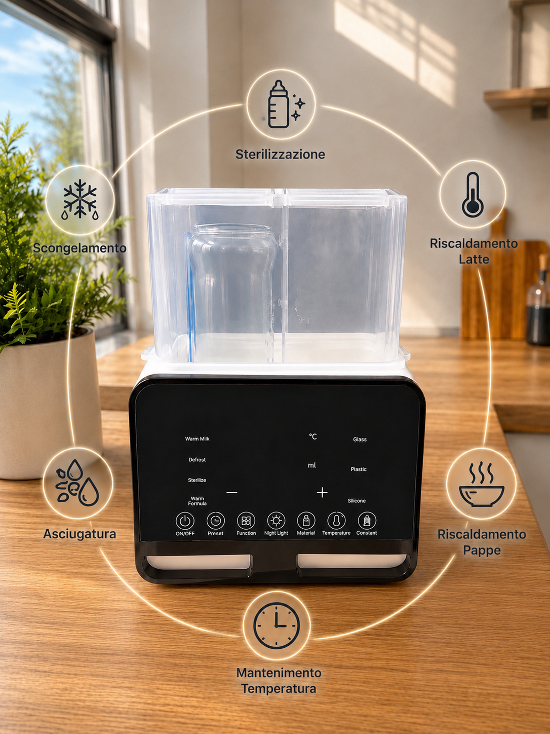 Scaldabiberon e Sterilizzatore Multifunzionale con Timer
