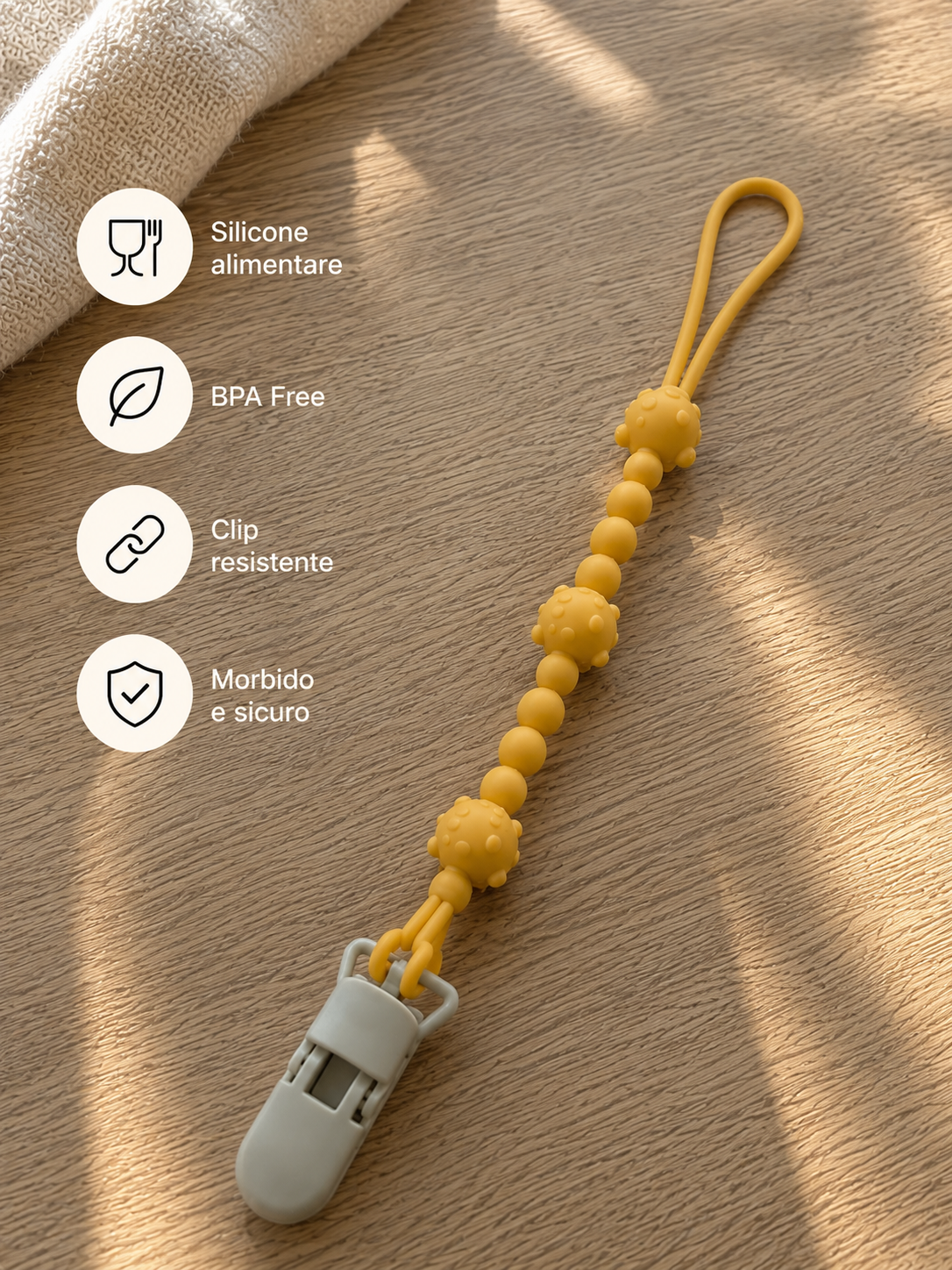 Clip Ciuccio in Silicone – Catena Porta Ciuccio Anti-Smarimento