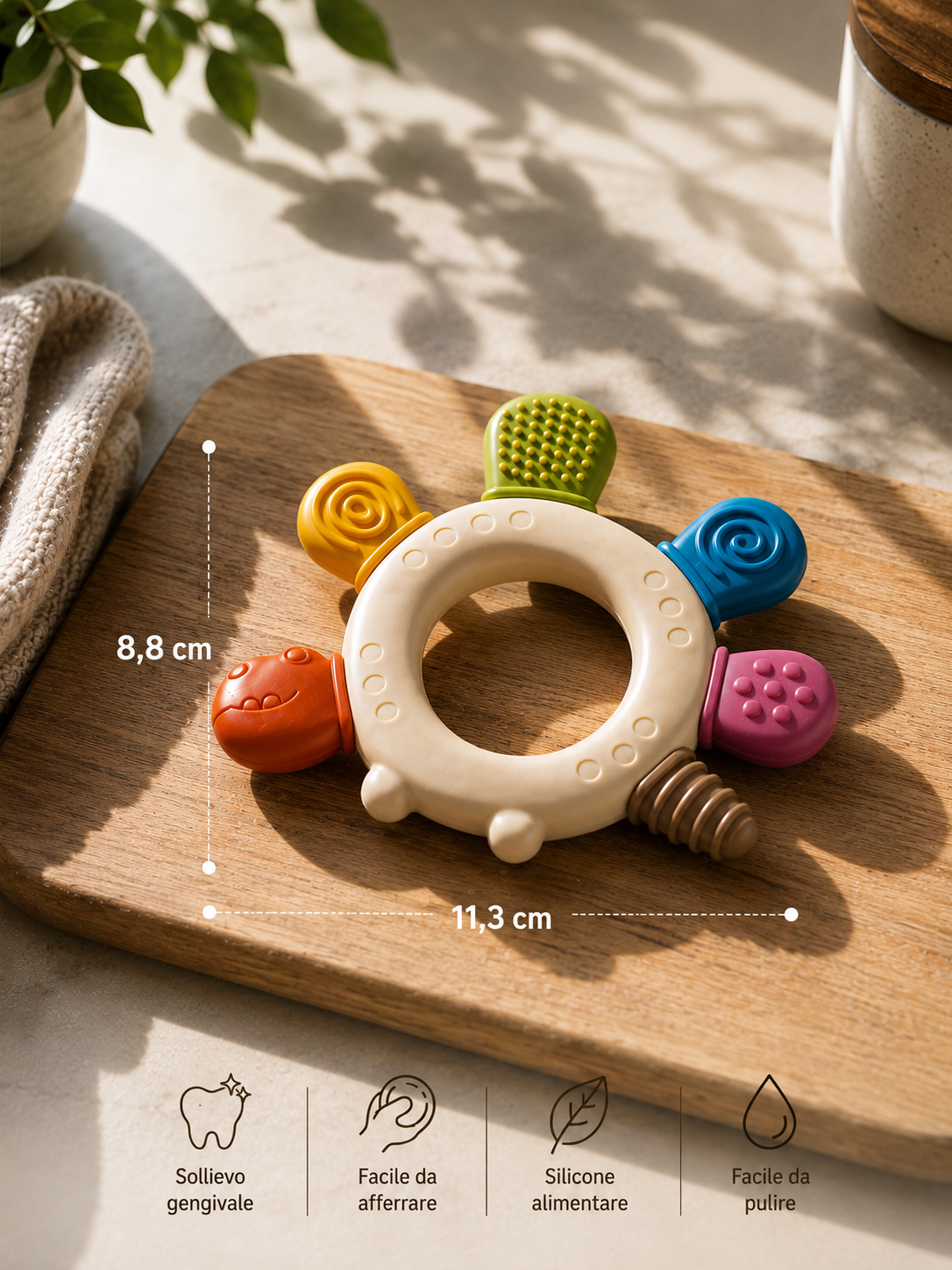 Teether Dino Sicuro in Silicone – Sollievo Immediato per Neonati