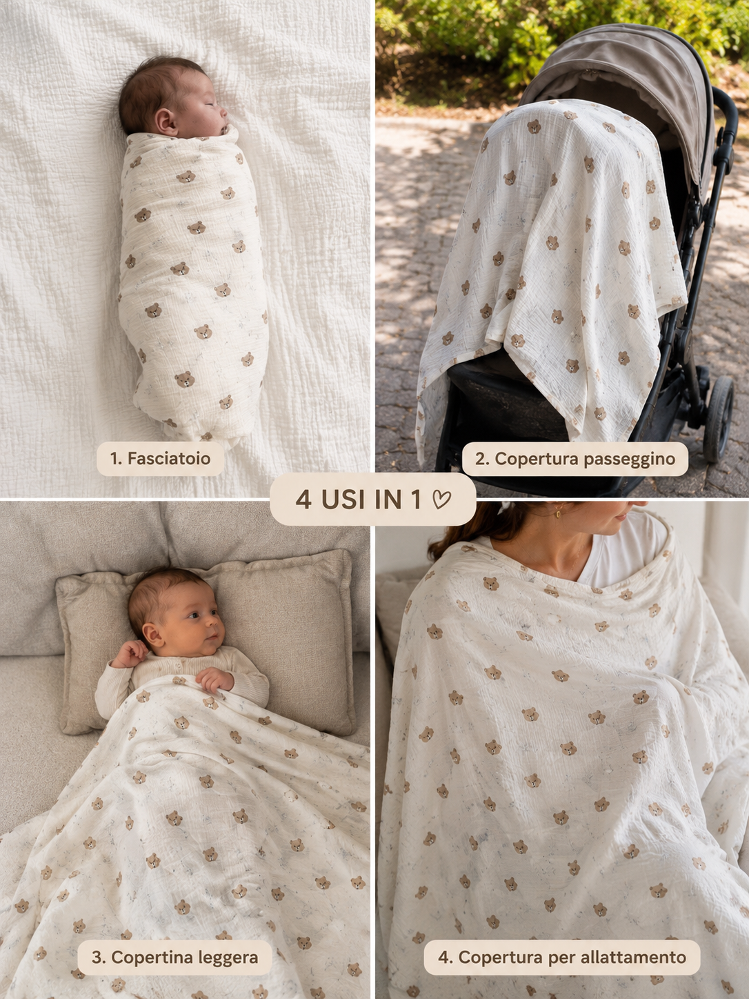 Coperta Neonato in Mussola di Cotone – Swaddle Morbido per Bebè