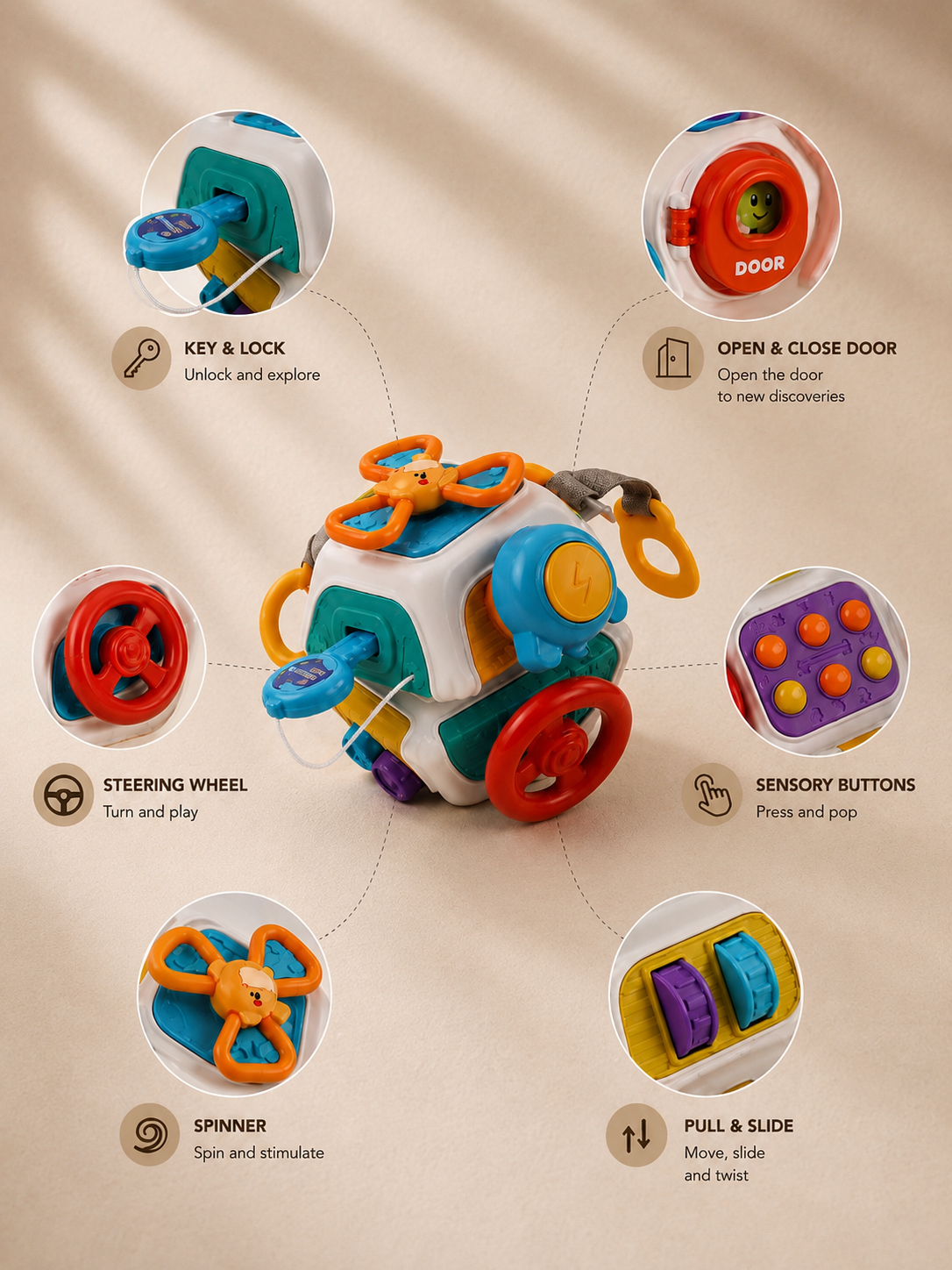 busy board cube montessori – gioco sensoriale educativo