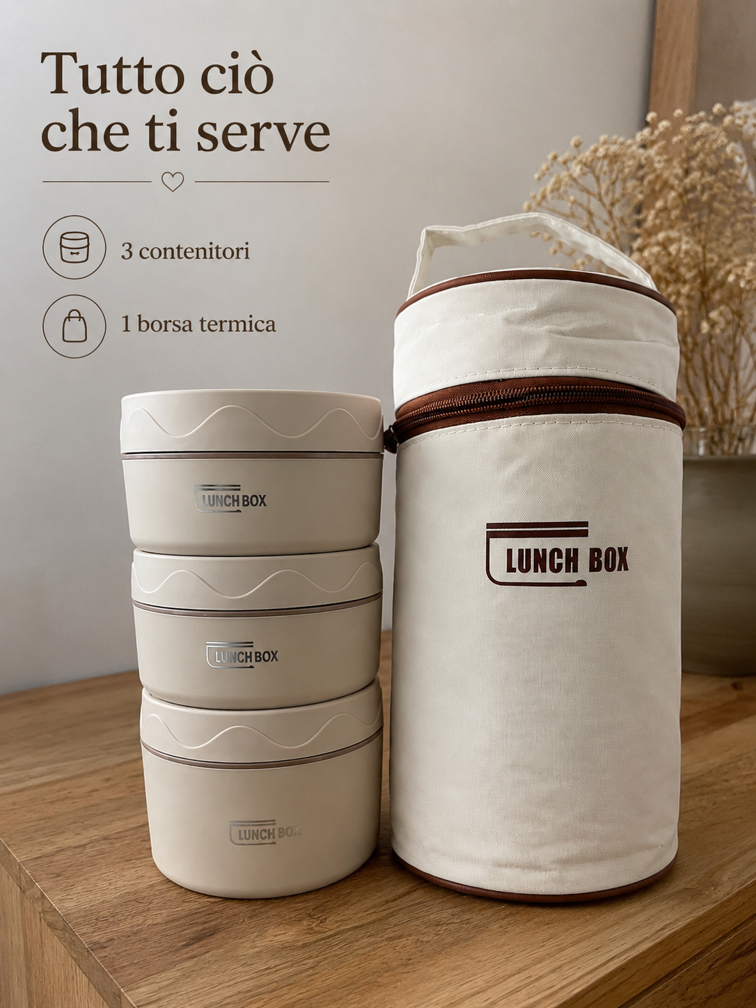 Lunch Box Termico 3 Contenitori - Mantiene Caldo e Freddo.
