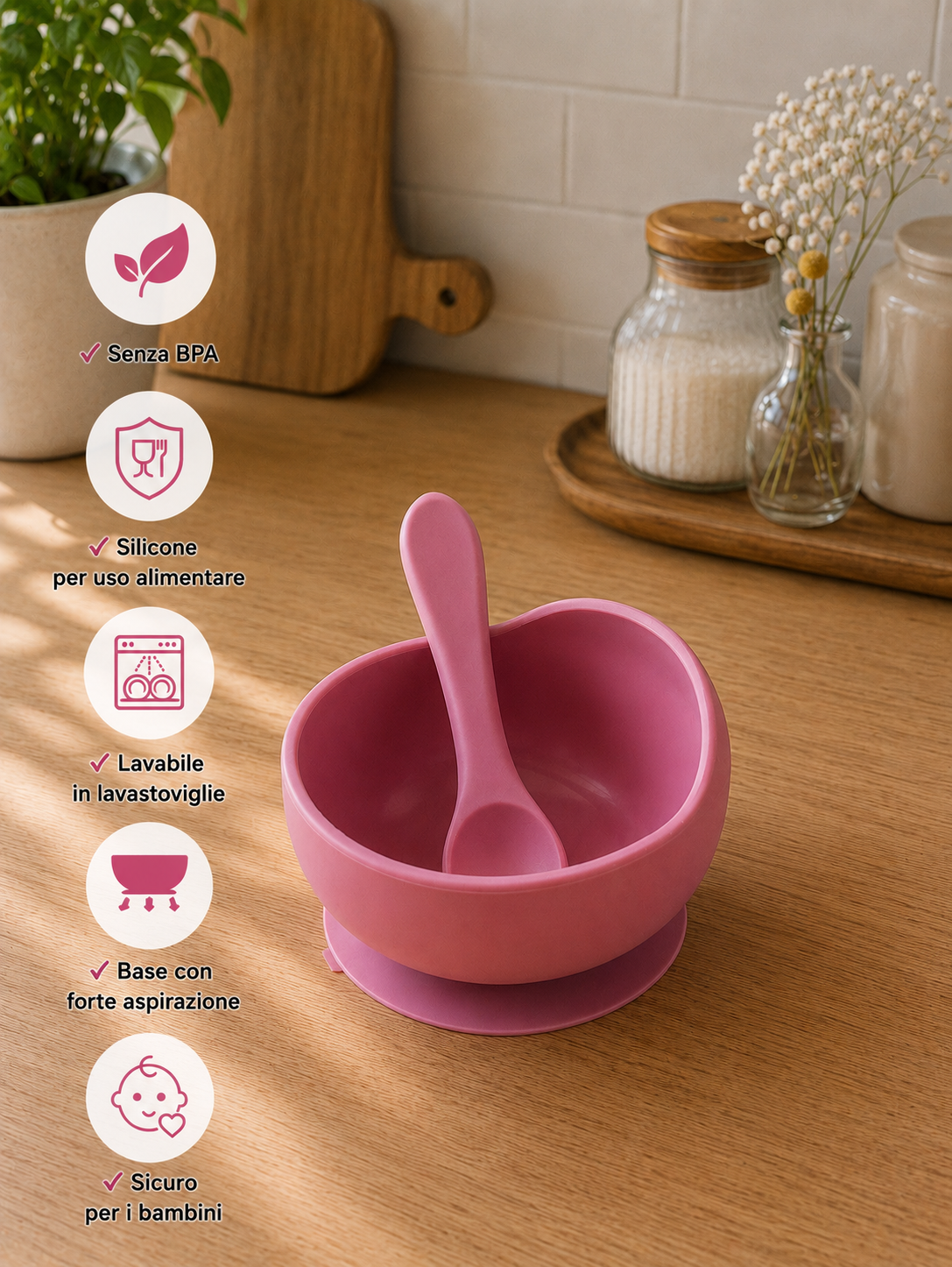 Ciotola in Silicone con Ventosa – Set Pappa Antiscivolo per Neonati e Prima Infanzia