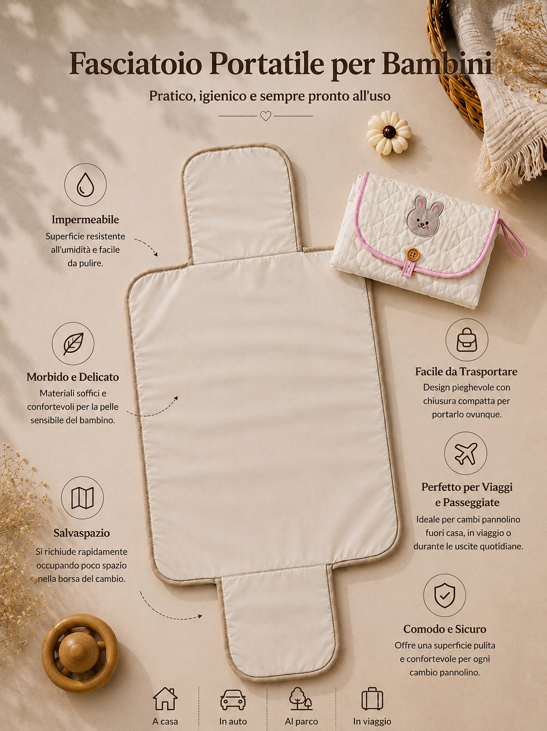 Fasciatoio portatile baby – design pieghevole elegante