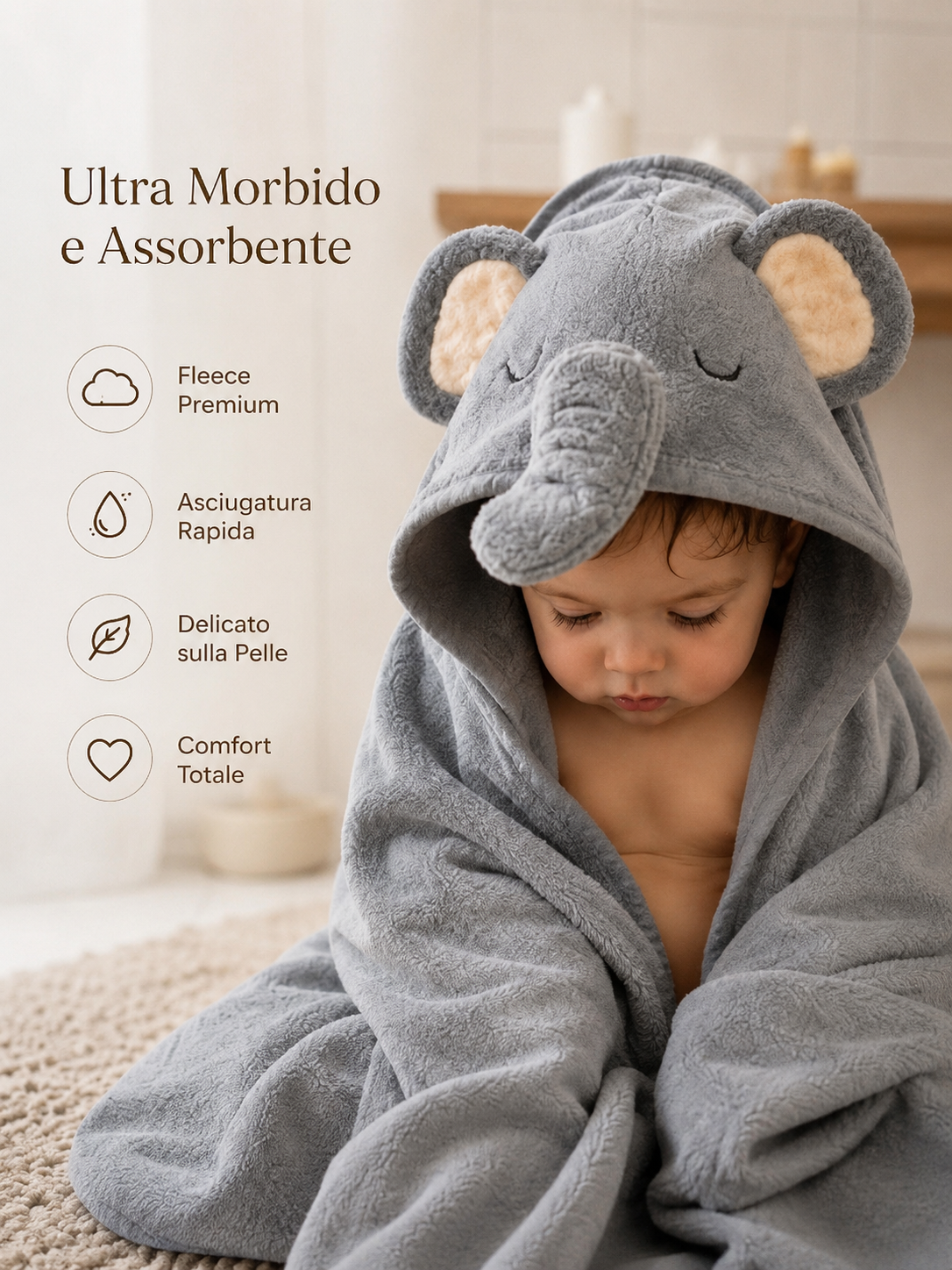 Accappatoio Neonato Premium in Fleece con Cappuccio – Ultra Morbido e Assorbente