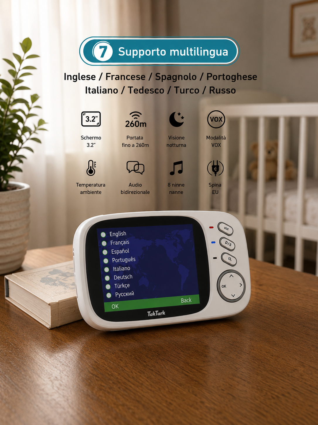 Baby Monitor Wireless con Visione Notturna e Audio Bidirezionale