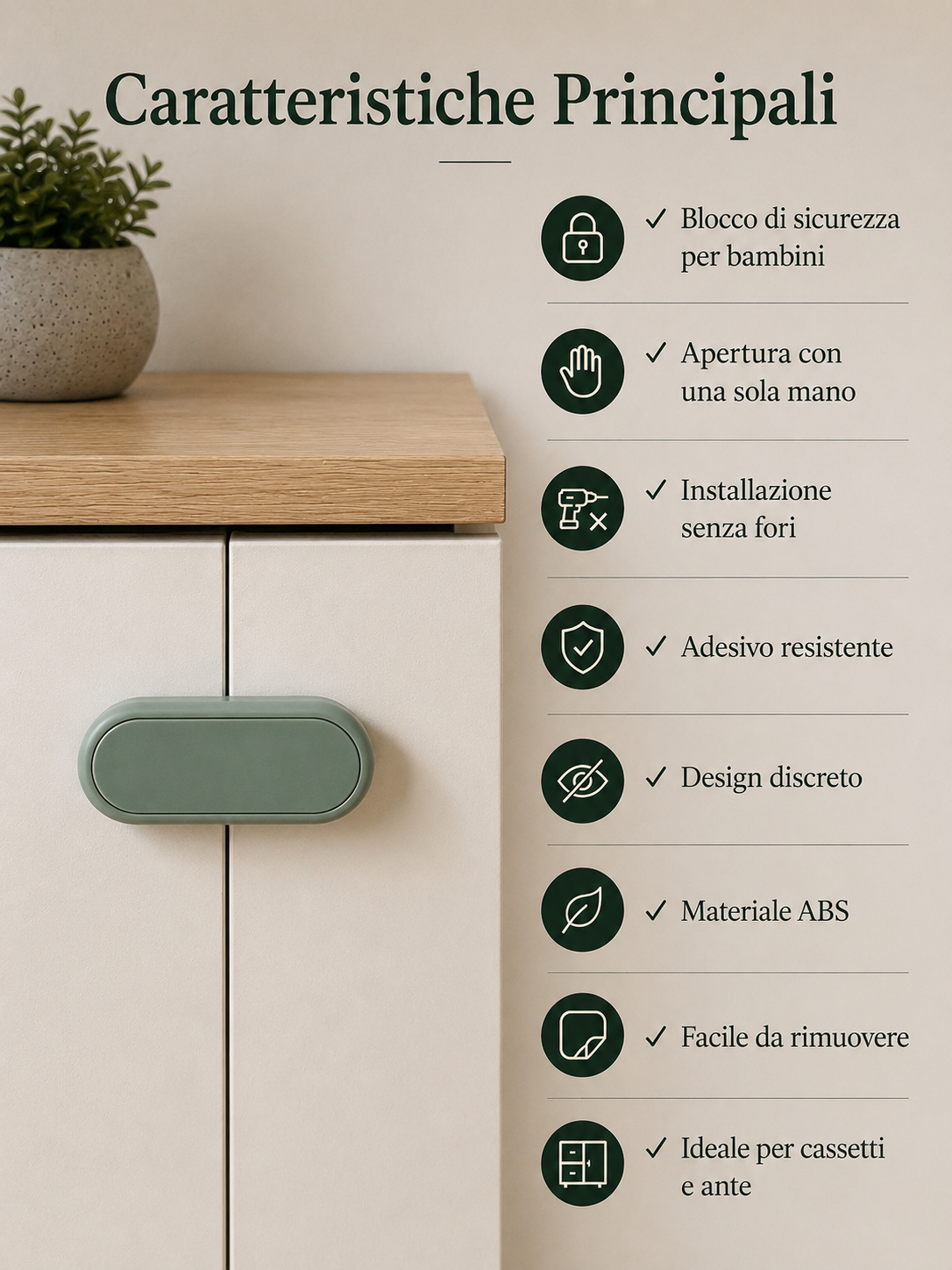 Blocco di Sicurezza Adesivo per Mobili e Cassetti