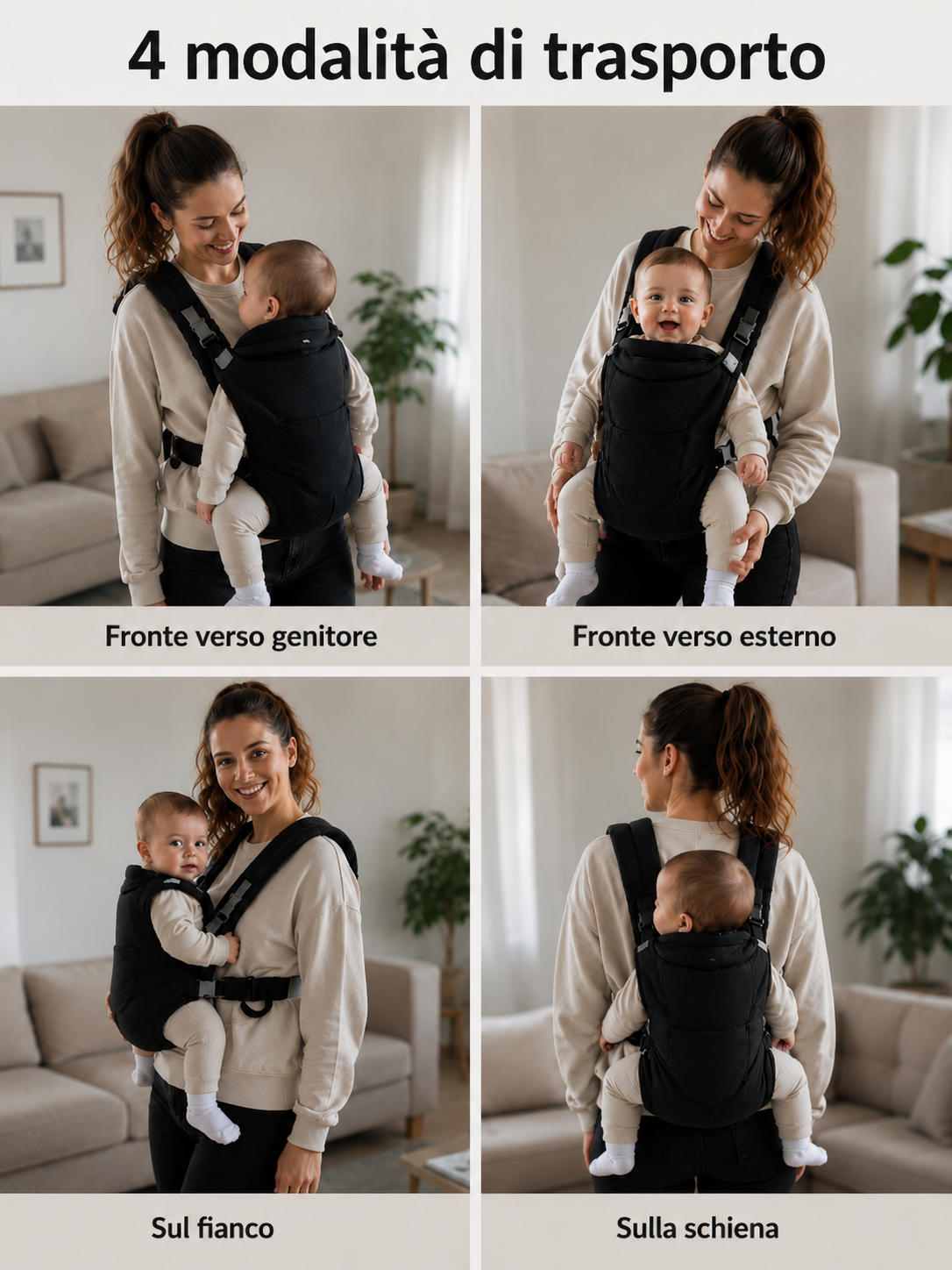 Marsupio Neonato Ergonomico Multifunzione – Porta Bebè 4 Posizioni Tutte le Stagioni