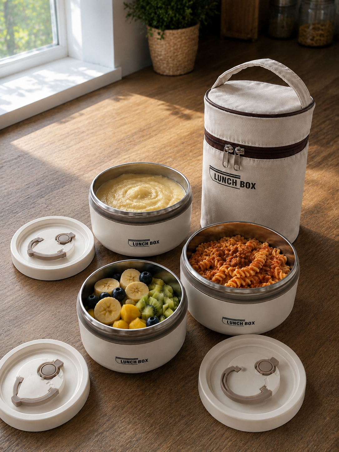 Lunch Box Termico 3 Contenitori - Mantiene Caldo e Freddo.