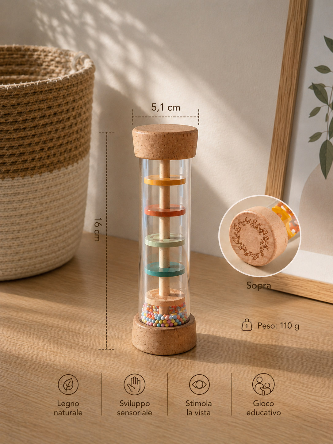 Rain Stick Montessori Baby – Gioco Sensoriale in Legno
