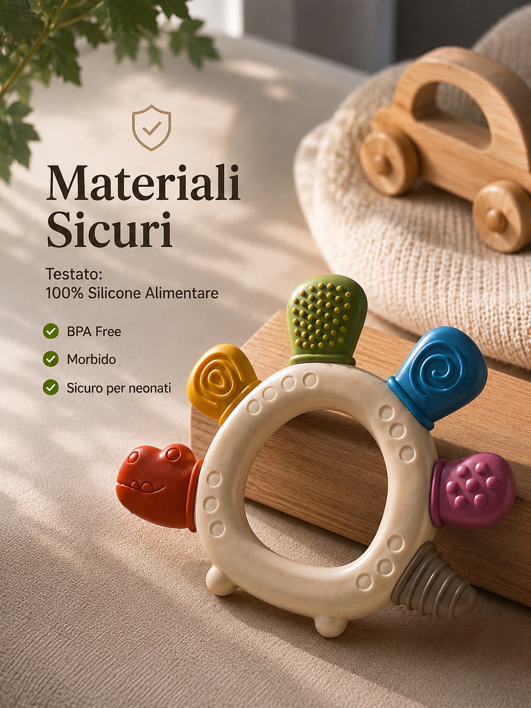 Teether Dino Sicuro in Silicone – Sollievo Immediato per Neonati